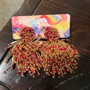 Ladies red and gold earrings NEW